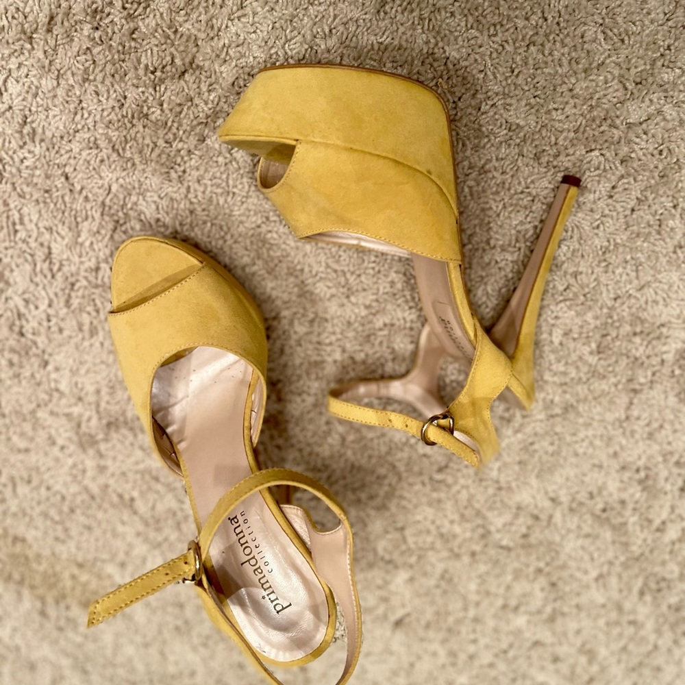 Yellow suede platform heels